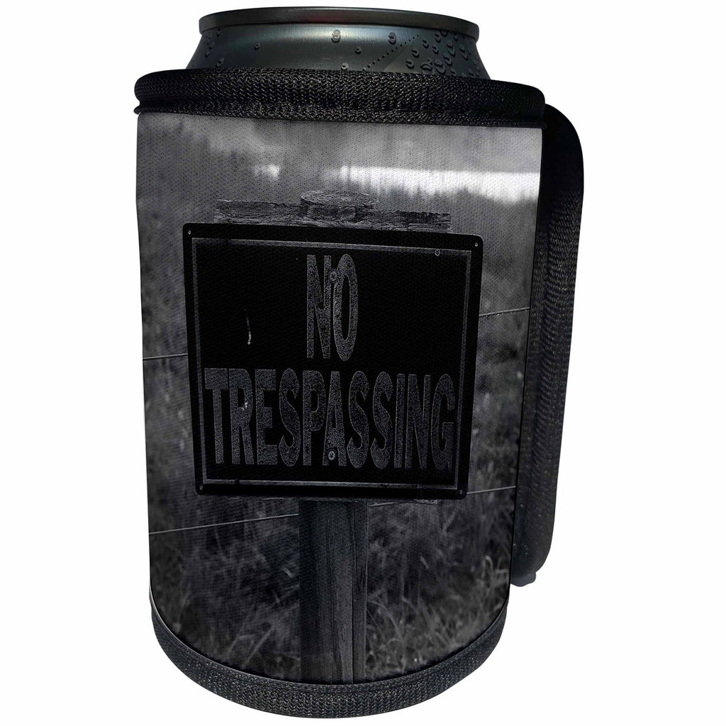 3dRose Stamp City - miscellaneous - Black and white photograph of a No Trespassing sign in South Carolina. - Can Cooler Bottle Wrap (cc_293537)