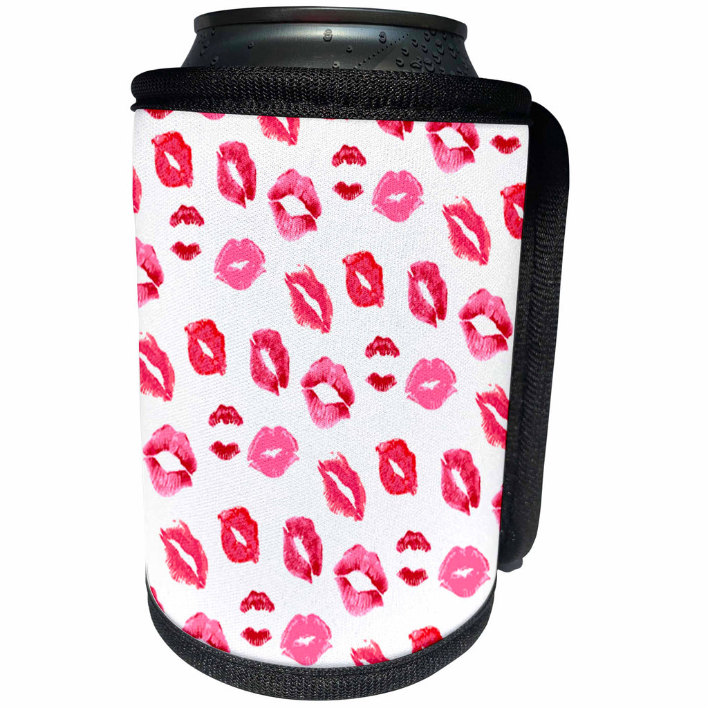 3dRose Sven Herkenrath Art - Lovely Pattern Kisses on White Background - Can Cooler Bottle Wrap (cc_293562)