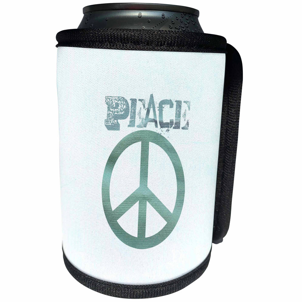 3dRose Patricia Sanders Creations - Turquoise Peace Sign Symbols Spirituality - Can Cooler Bottle Wrap (cc_29357)