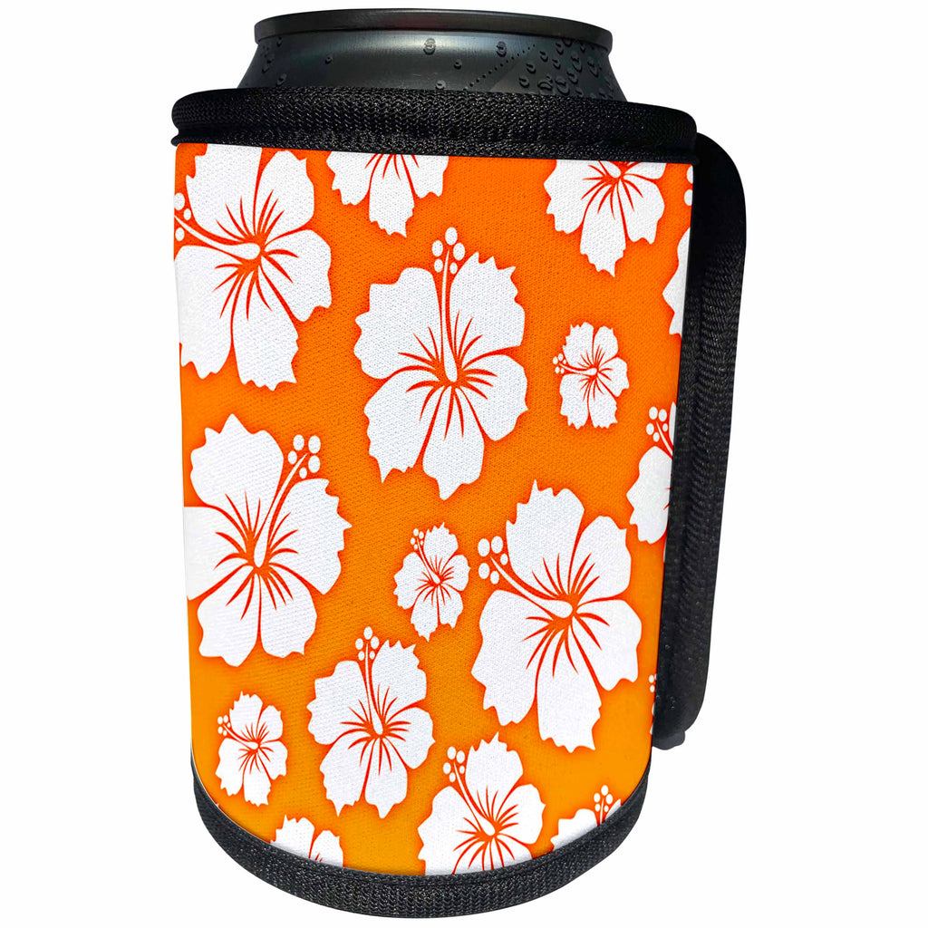 3dRose Sven Herkenrath Art - Cute White Flowers on Orange Background - Can Cooler Bottle Wrap (cc_293595)