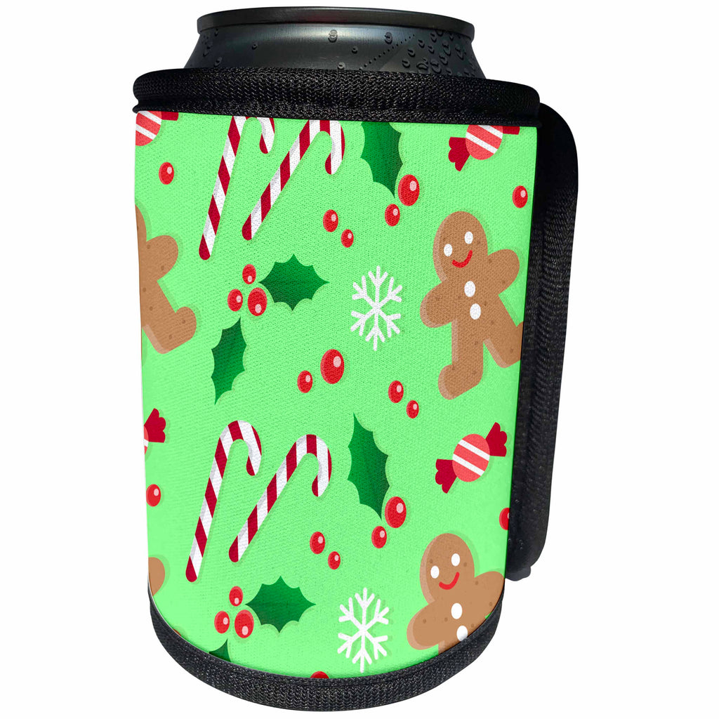 3dRose Sven Herkenrath Christmas - Christmas Pattern on Green Background Holiday Design - Can Cooler Bottle Wrap (cc_293608)