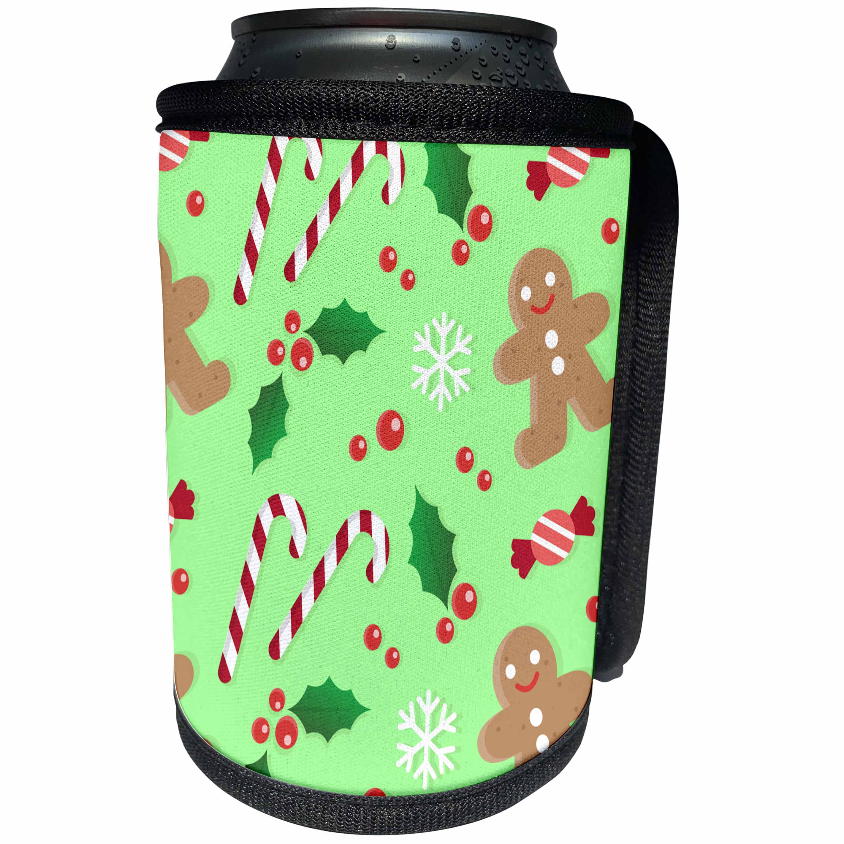 3dRose Sven Herkenrath Christmas - Christmas Pattern on Green Background Holiday Design - Can Cooler Bottle Wrap (cc_293608)