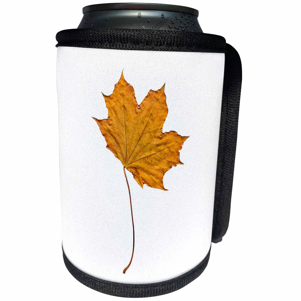 3dRose lens Art by Florene - Everything Gold - Image of One Large Gold Maple Leaf - Can Cooler Bottle Wrap (cc_293616)