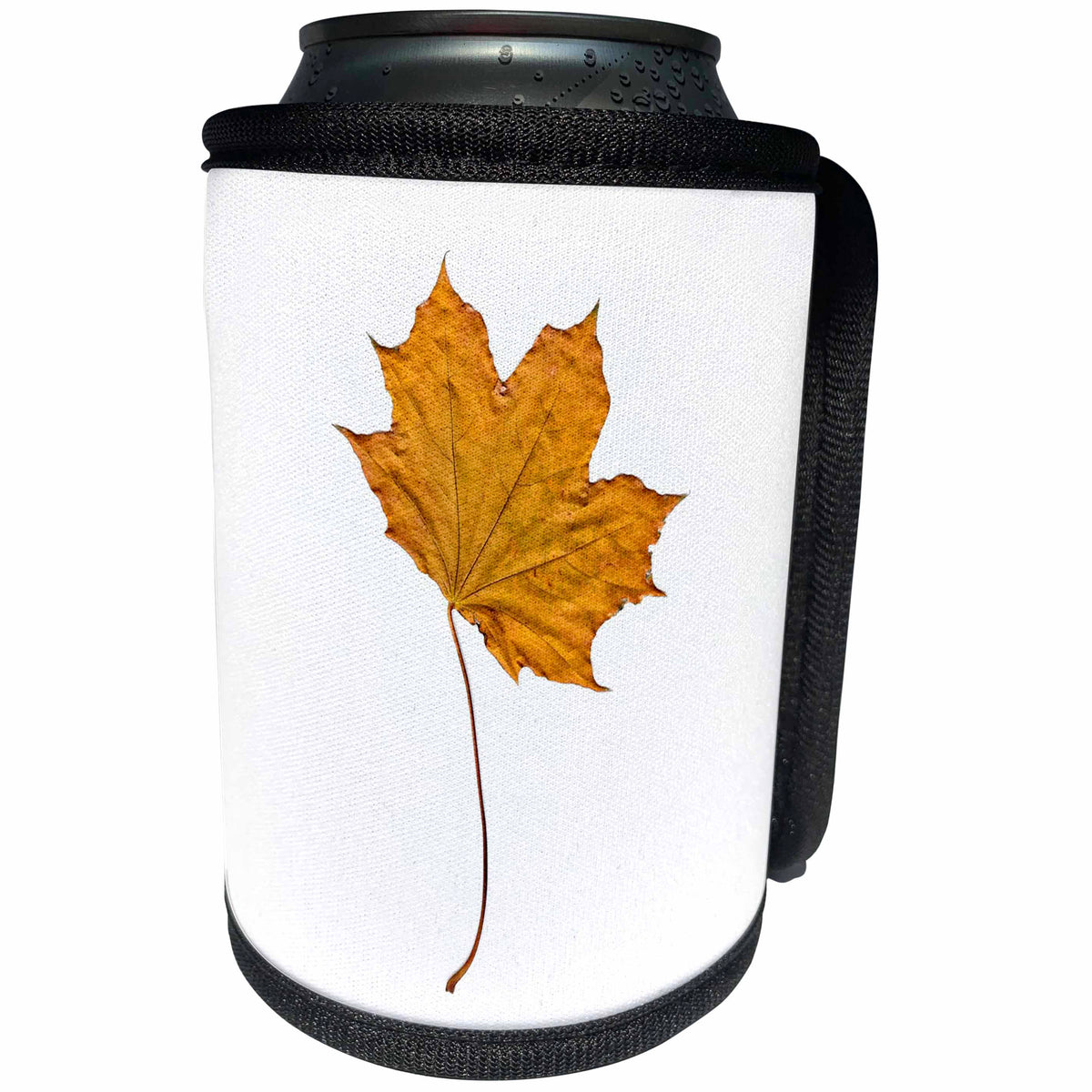 3dRose lens Art by Florene - Everything Gold - Image of One Large Gold Maple Leaf - Can Cooler Bottle Wrap (cc_293616)