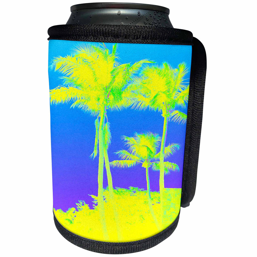 3dRose lens Art by Florene - Floral And Tree Abstracts - Image of Two Neon Yellow Palms On Bright blue Sky - Can Cooler Bottle Wrap (cc_293624)