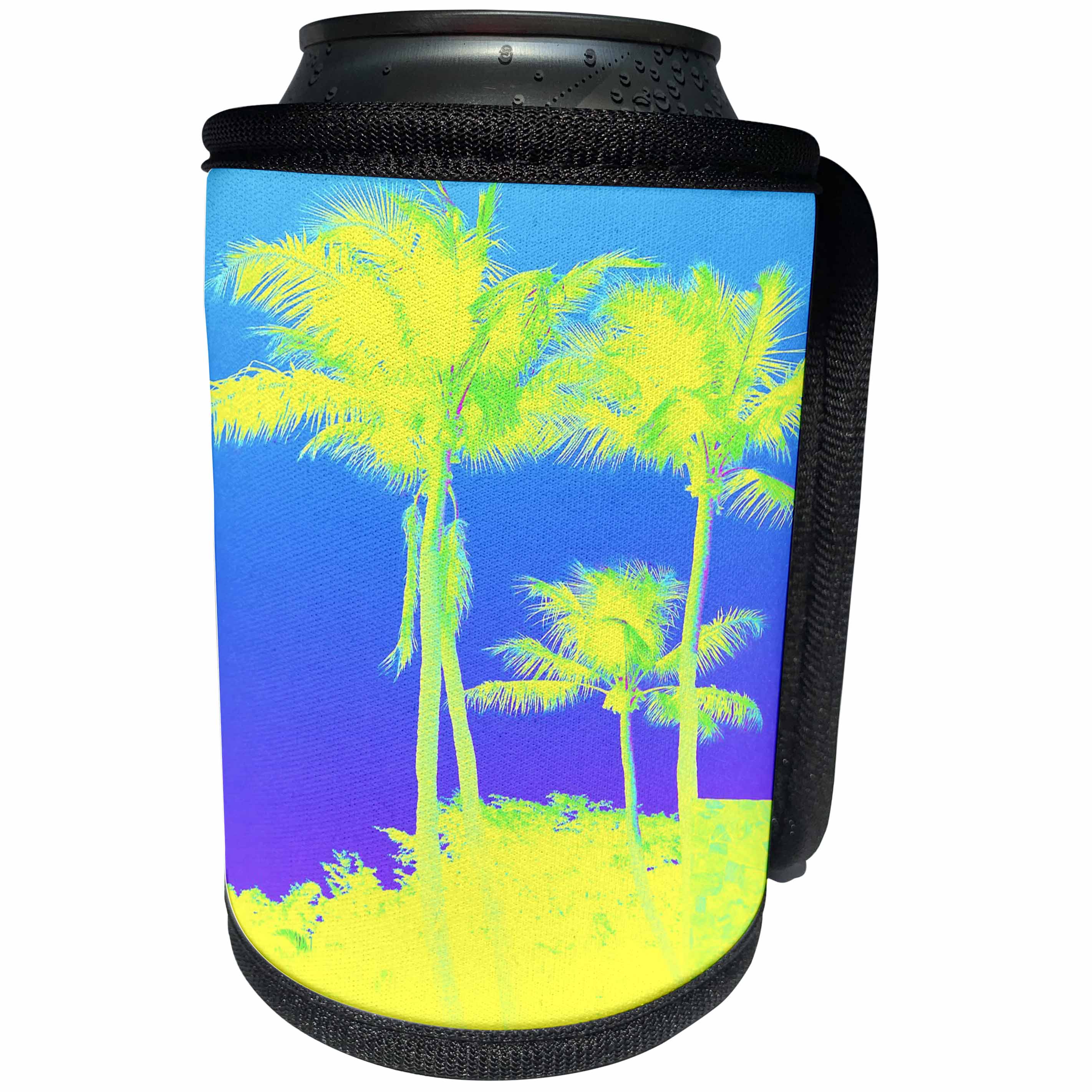 3dRose lens Art by Florene - Floral And Tree Abstracts - Image of Two Neon Yellow Palms On Bright blue Sky - Can Cooler Bottle Wrap (cc_293624)