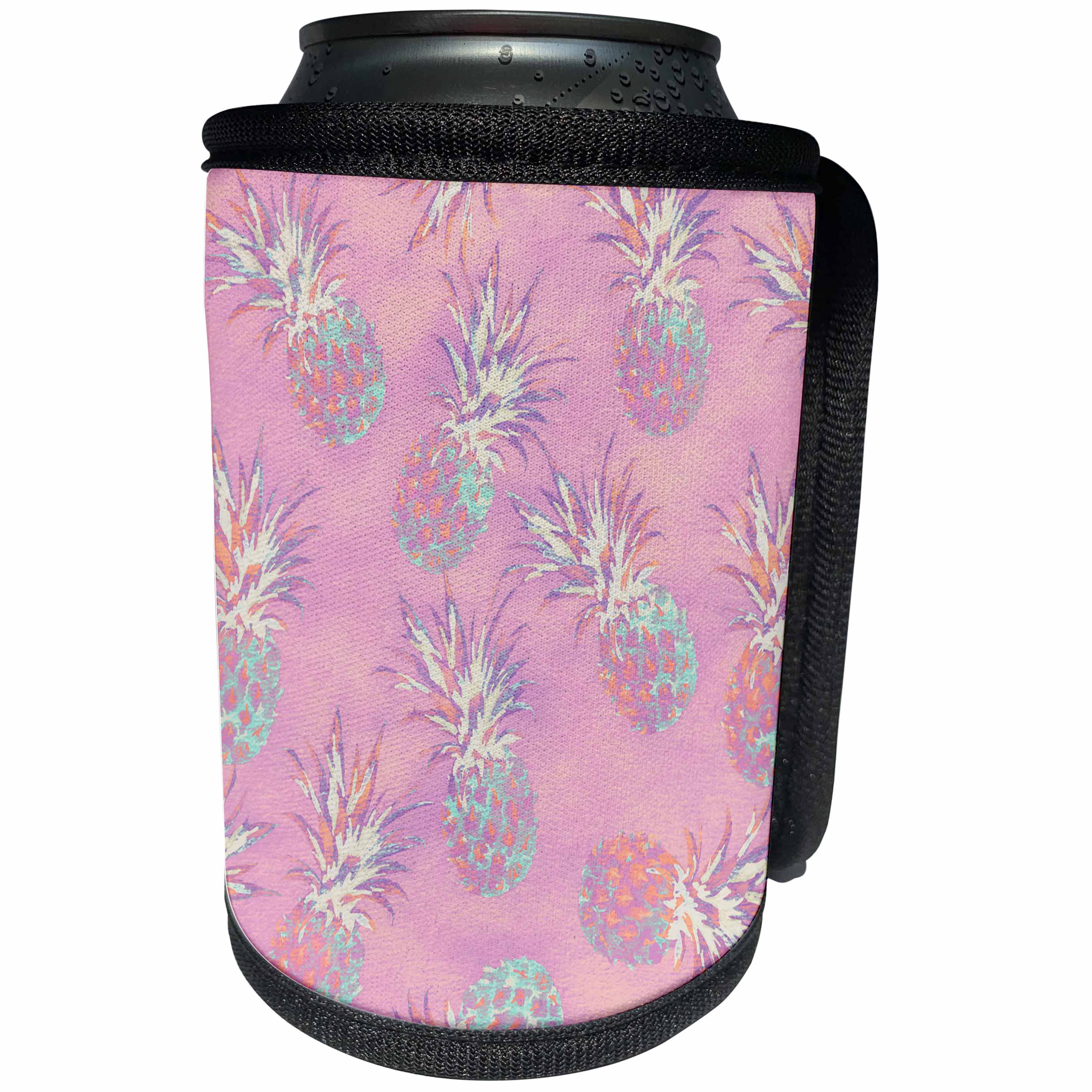 3dRose Andrea Haase Allover Pattern - Pink Pineapple Watercolor Pattern - Can Cooler Bottle Wrap (cc_293828)