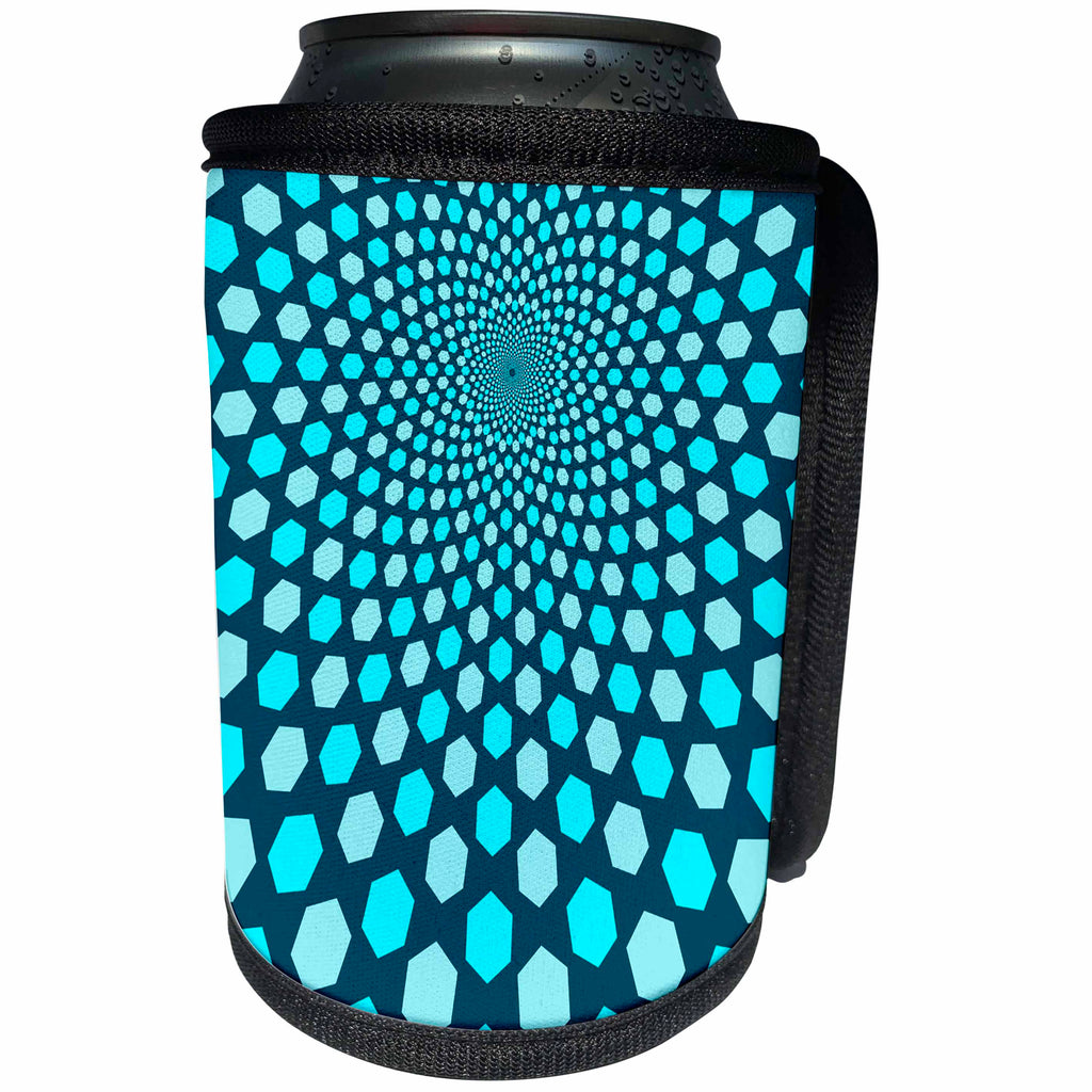 3dRose Andrea Haase Graphic Art - Op Art Design In Shades Of Turquoise - Can Cooler Bottle Wrap (cc_293832)