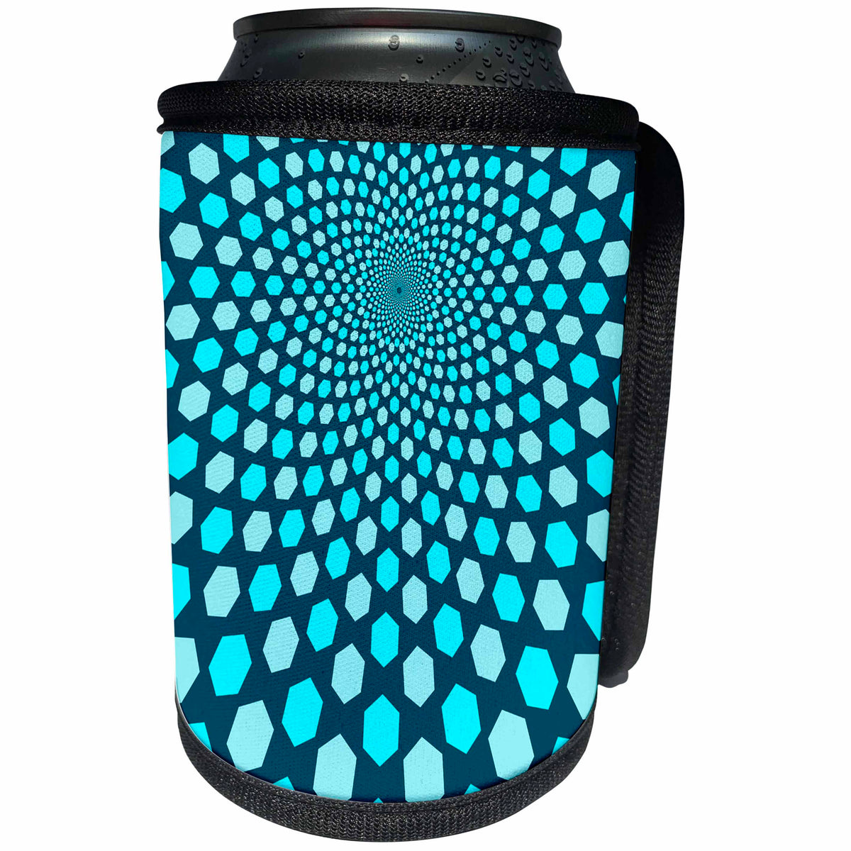 3dRose Andrea Haase Graphic Art - Op Art Design In Shades Of Turquoise - Can Cooler Bottle Wrap (cc_293832)