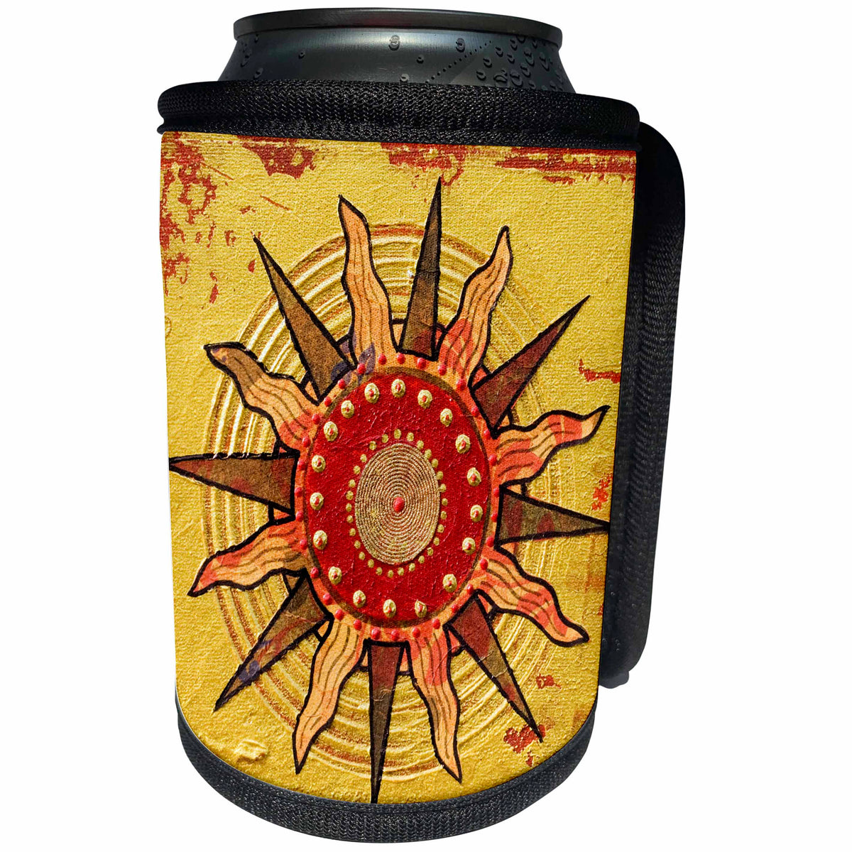3dRose Andrea Haase Art Illustration - Mixed Media Collage Art Painting With Abstract Sun Ornament - Can Cooler Bottle Wrap (cc_293841)