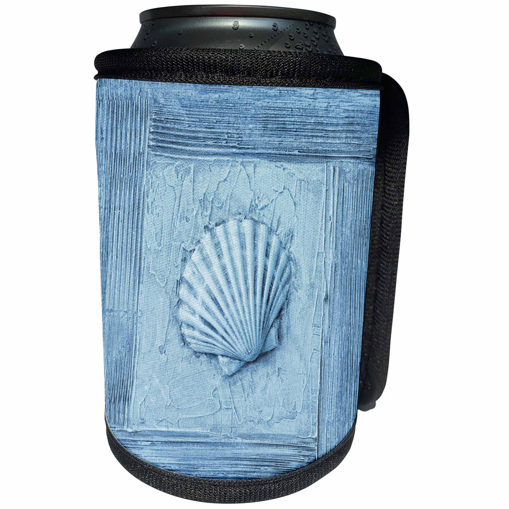 3dRose Andrea Haase Art Illustration - Blue Mixed Media Collage Art Painting With Sea Shell - Can Cooler Bottle Wrap (cc_293842)