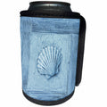 3dRose Andrea Haase Art Illustration - Blue Mixed Media Collage Art Painting With Sea Shell - Can Cooler Bottle Wrap (cc_293842)