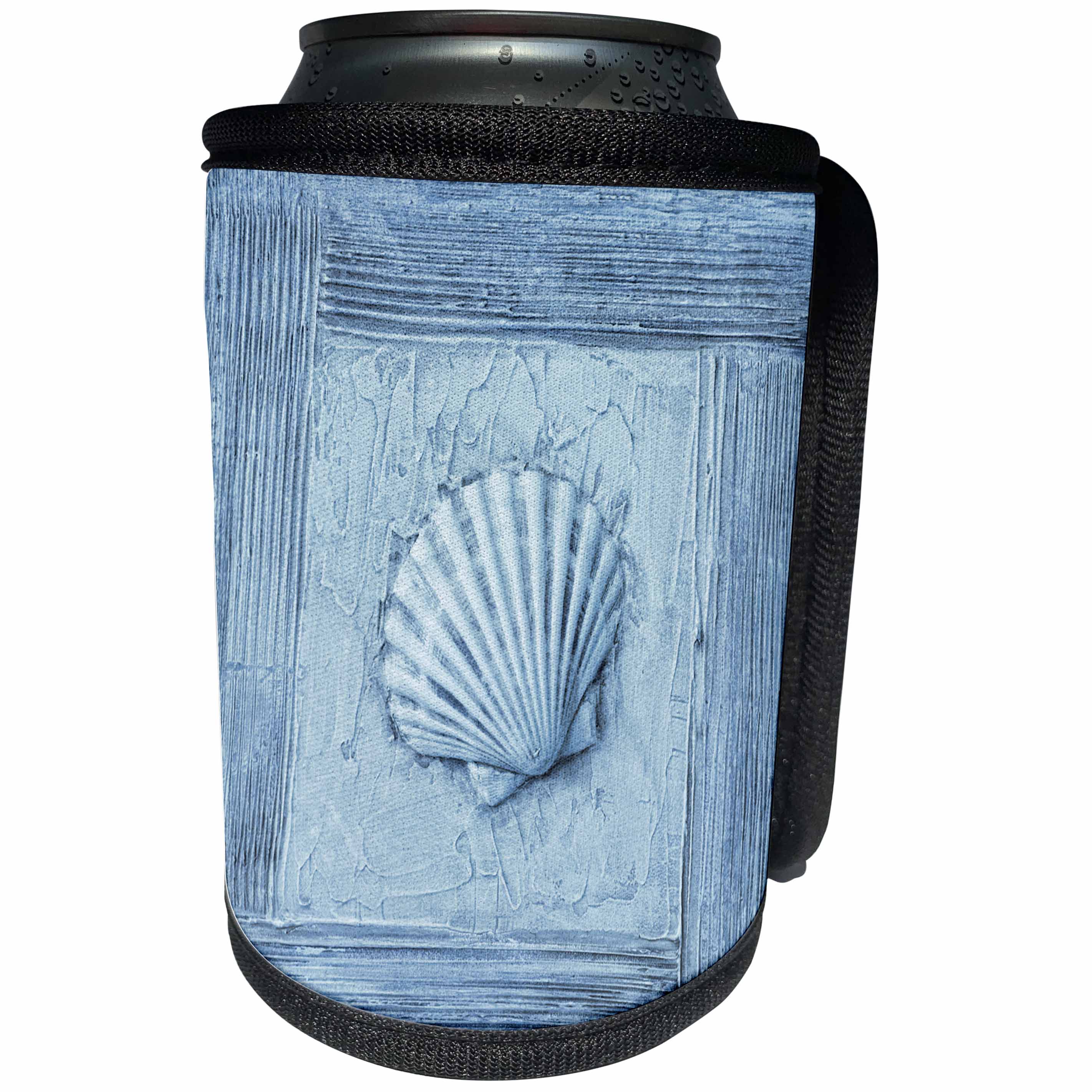 3dRose Andrea Haase Art Illustration - Blue Mixed Media Collage Art Painting With Sea Shell - Can Cooler Bottle Wrap (cc_293842)
