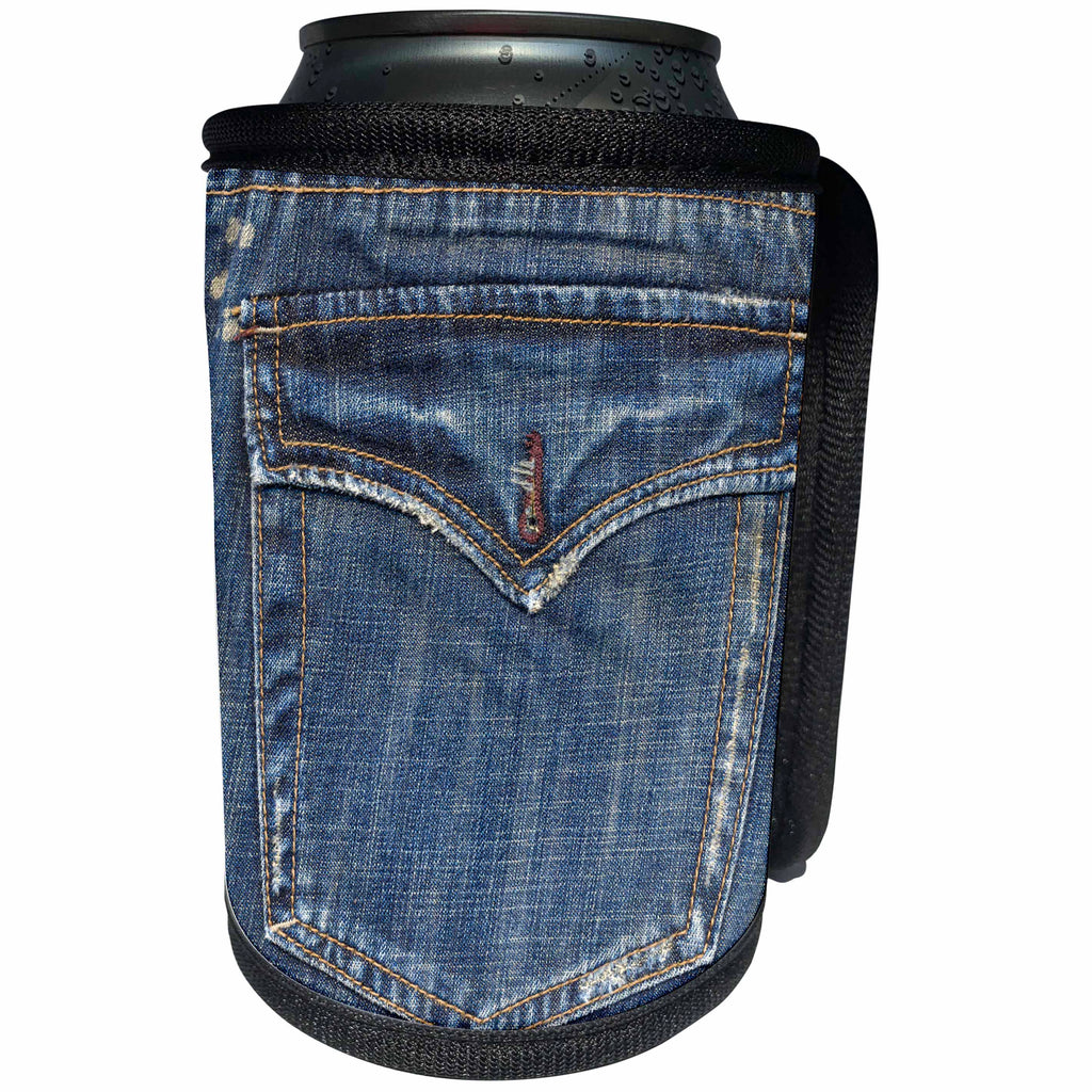 3dRose Andrea Haase Still Life Photography - Image Of Washed Out Denim Jeans Pocket - Can Cooler Bottle Wrap (cc_293846)