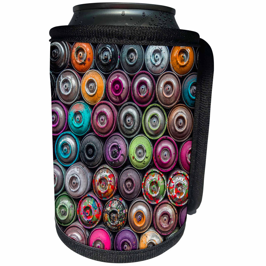 3dRose Andrea Haase Still Life Photography - Collection Of Spray Paint Cans - Can Cooler Bottle Wrap (cc_293847)