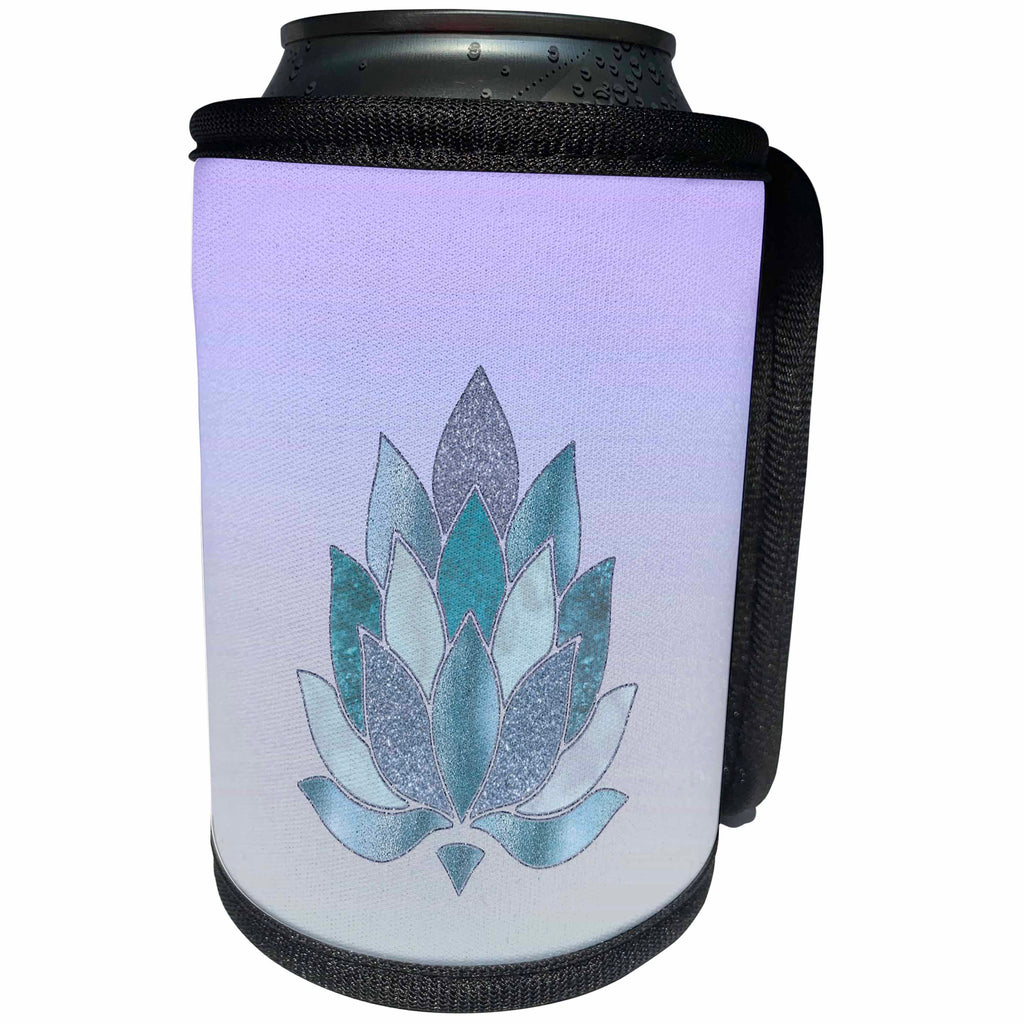 3dRose Andrea Haase Graphic Art - Abstract Lotus Flower Ornament In Blue And Turquoise - Can Cooler Bottle Wrap (cc_293848)