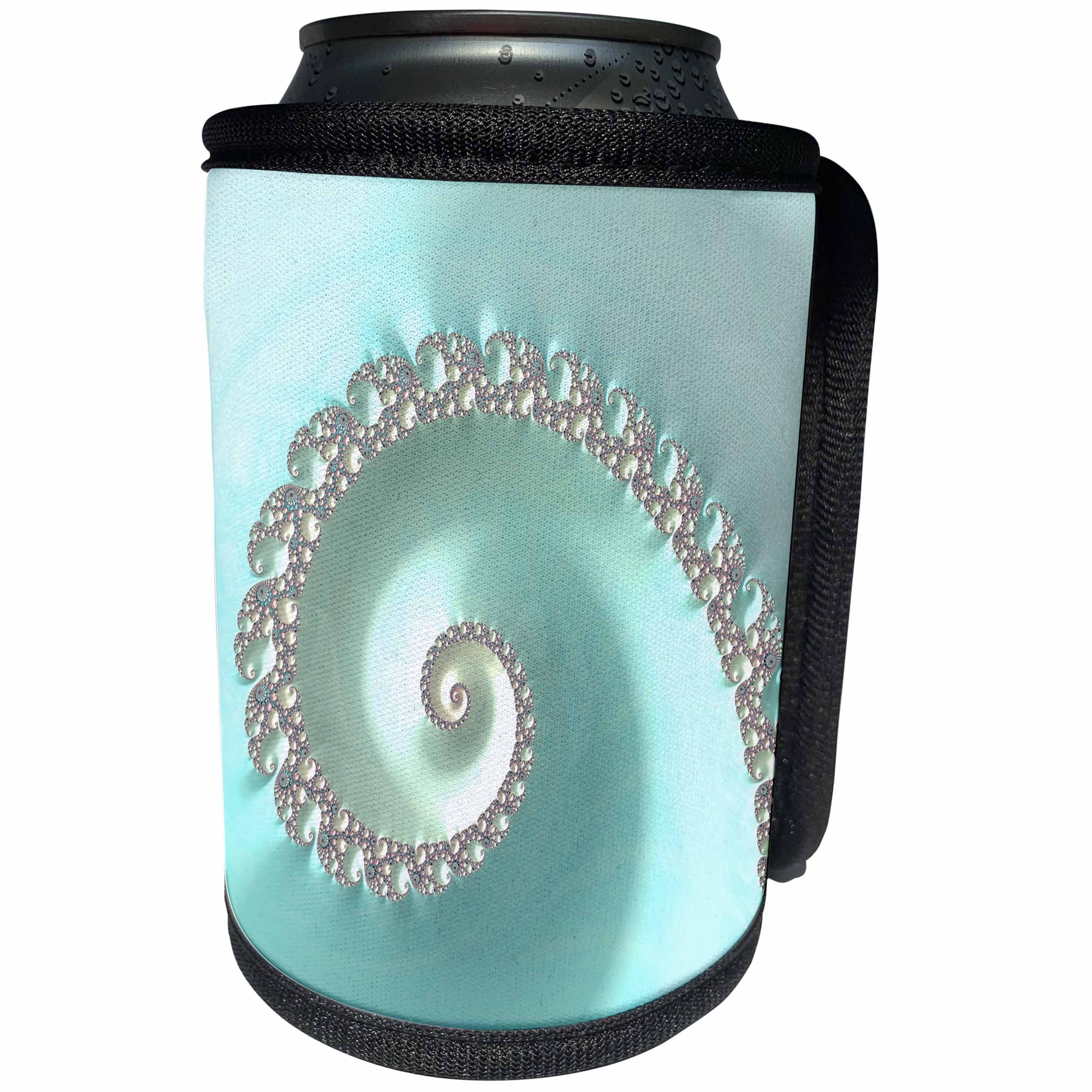 3dRose Andrea Haase Abstract Art And Design - Modern Fractal Design Spiral In Pastel Turquoise - Can Cooler Bottle Wrap (cc_293849)