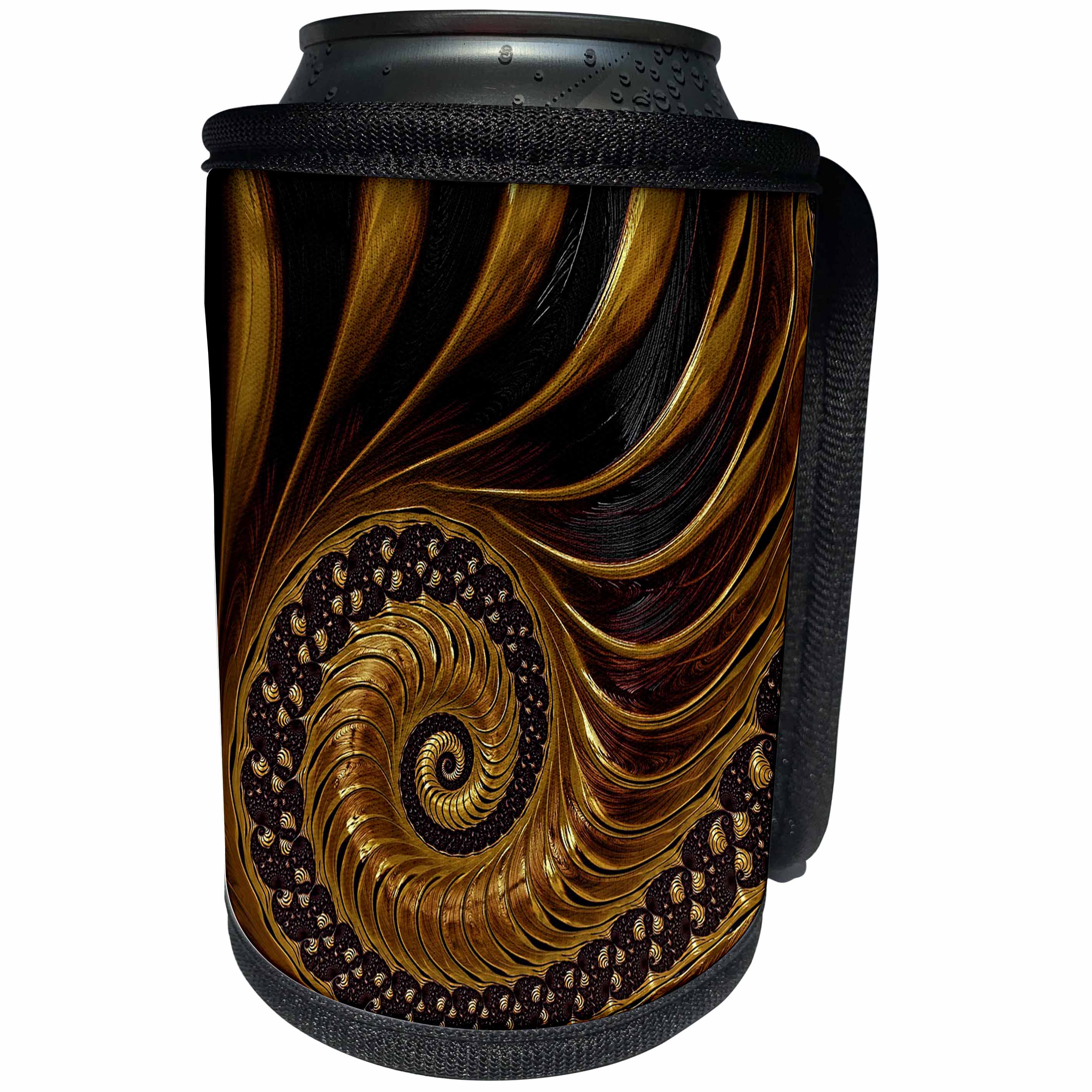 3dRose Andrea Haase Abstract Art And Design - Modern Fractal Spiral Design In Copper And Gold Shades - Can Cooler Bottle Wrap (cc_293850)