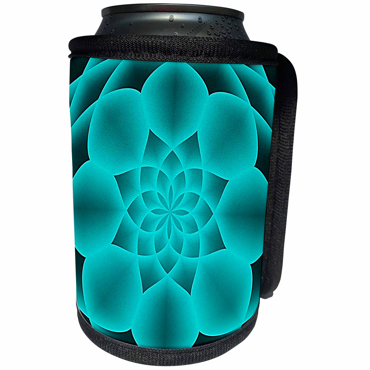 3dRose Andrea Haase Abstract Art And Design - Symmetrical Modern Abstract Design In Shades Of Turquoise - Can Cooler Bottle Wrap (cc_293852)