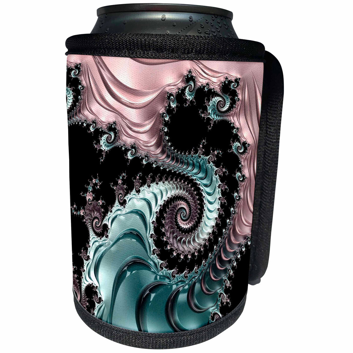 3dRose Andrea Haase Abstract Art And Design - Modern Teal And Pink Spiral Fractal Design - Can Cooler Bottle Wrap (cc_293863)