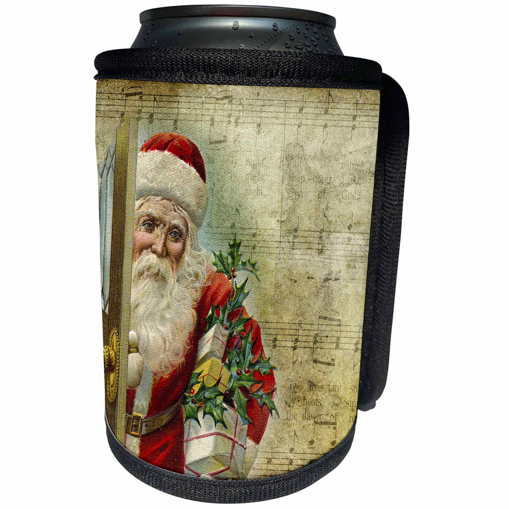 3dRose Andrea Haase Christmas Illustration - Vintage Santa On Music Sheet Nostalgic Christmas Art - Can Cooler Bottle Wrap (cc_293877)