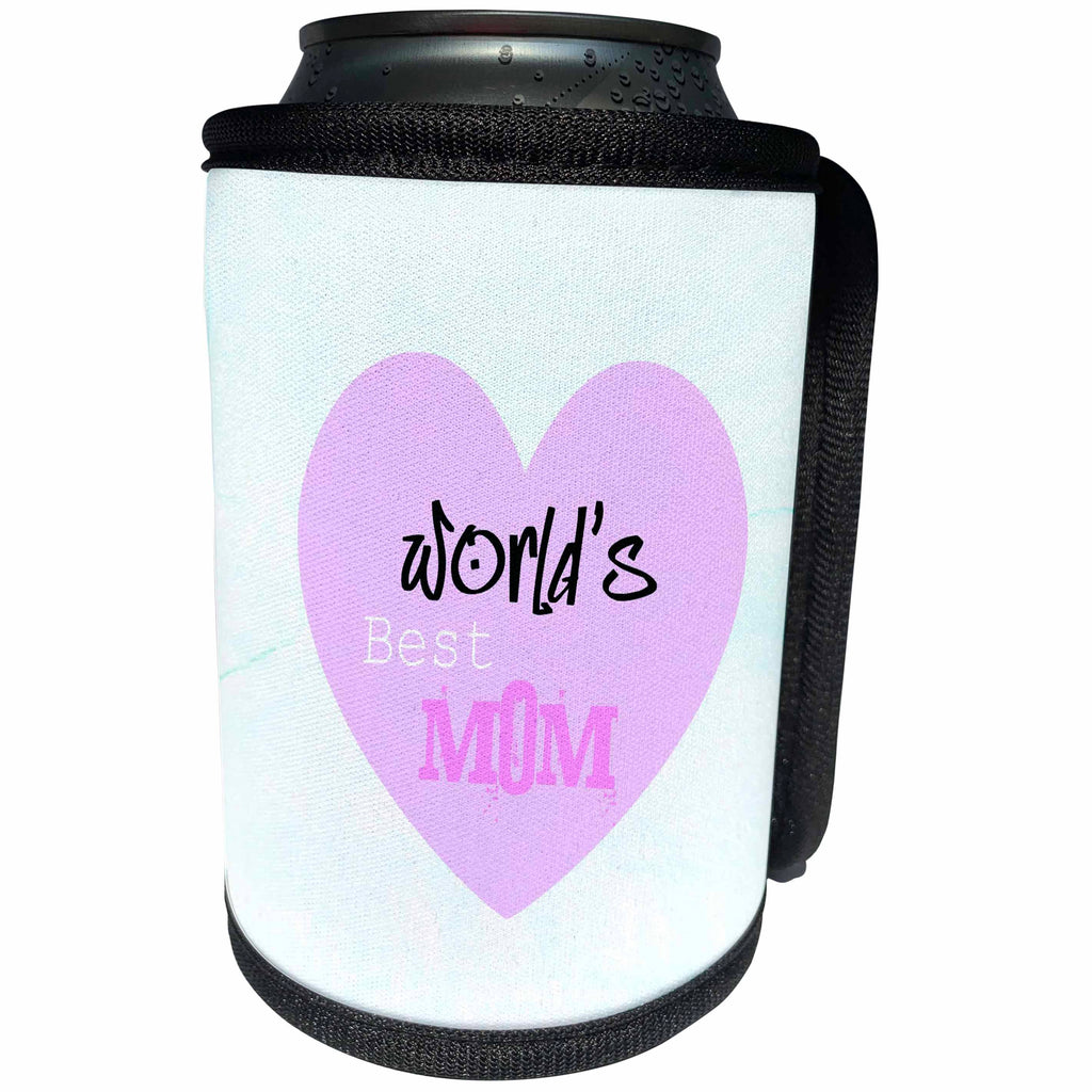 3dRose Patricia Sanders Creations - Worlds Best Mom Pink Heart Mothers Day Love - Can Cooler Bottle Wrap (cc_29388)