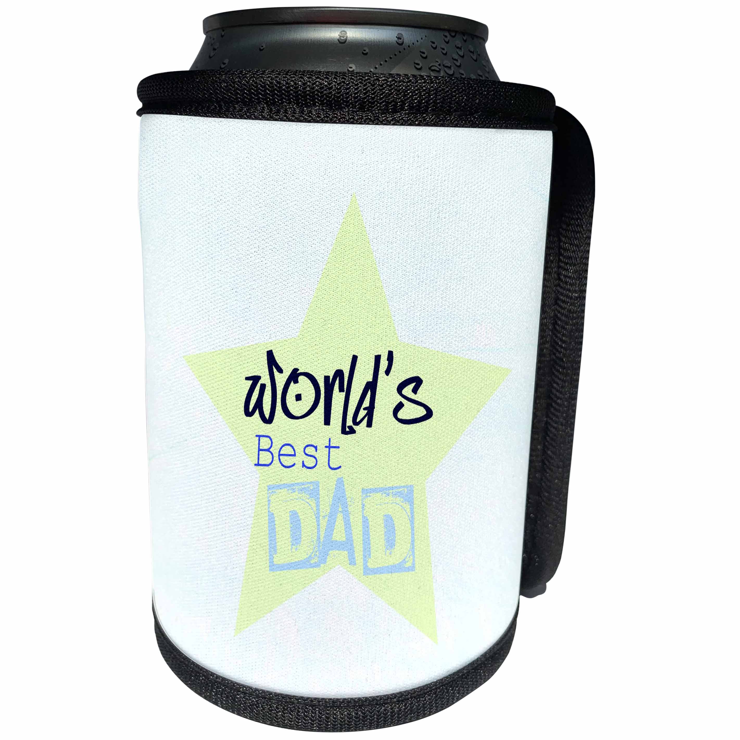3dRose Patricia Sanders Creations - Worlds Best Dad Yellow Star Fathers Day - Can Cooler Bottle Wrap (cc_29389)