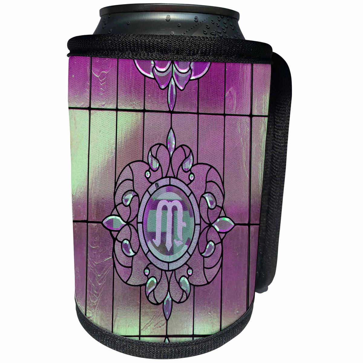 3dRose Jos Fauxtographee- Letter M Monogram Pink - A monogram of a letter M on rod iron with pink and green - Can Cooler Bottle Wrap (cc_294277)
