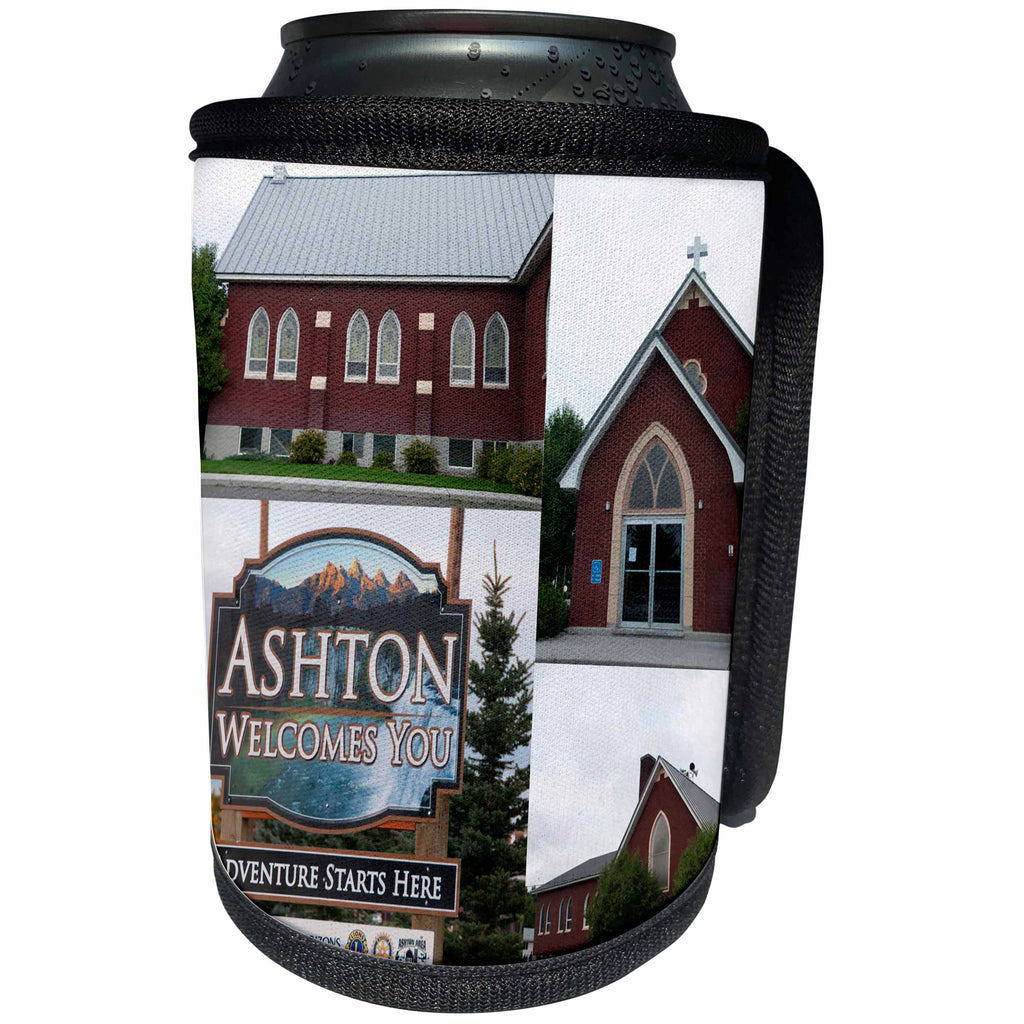 3dRose Jos Fauxtographee- Ashton Welcomes You - Ashton Welcomes you on a sign coming into Idaho - Can Cooler Bottle Wrap (cc_294283)