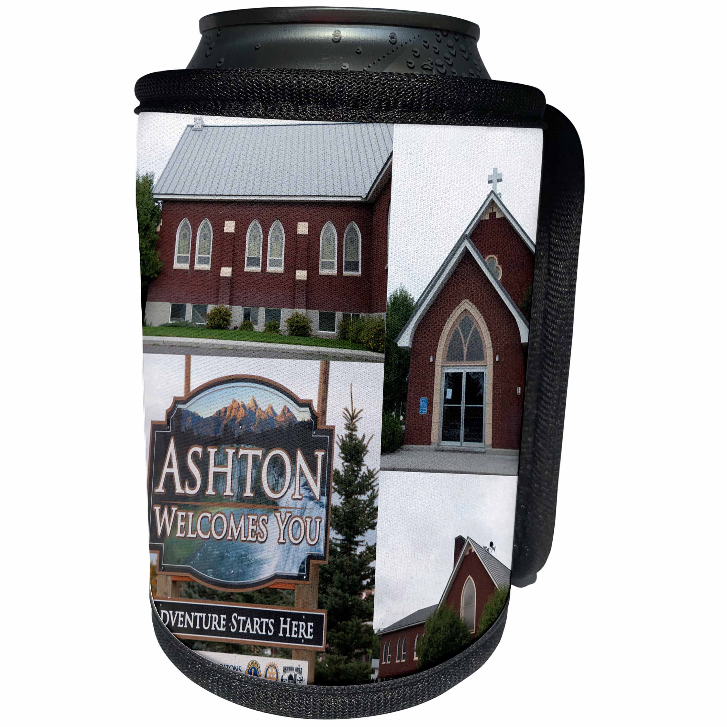 3dRose Jos Fauxtographee- Ashton Welcomes You - Ashton Welcomes you on a sign coming into Idaho - Can Cooler Bottle Wrap (cc_294283)