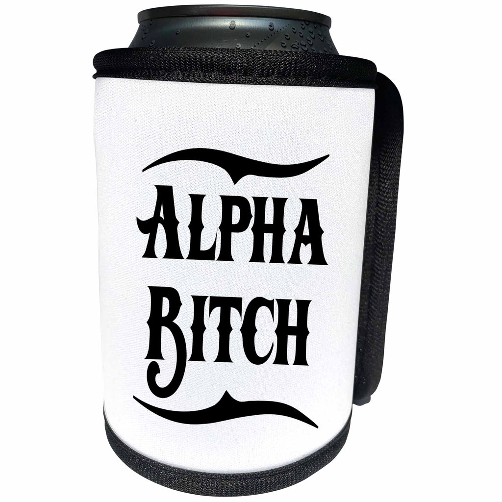 3dRose Russ Billington Designs - Alpha Bitch Design in Black on White - Can Cooler Bottle Wrap (cc_294358)