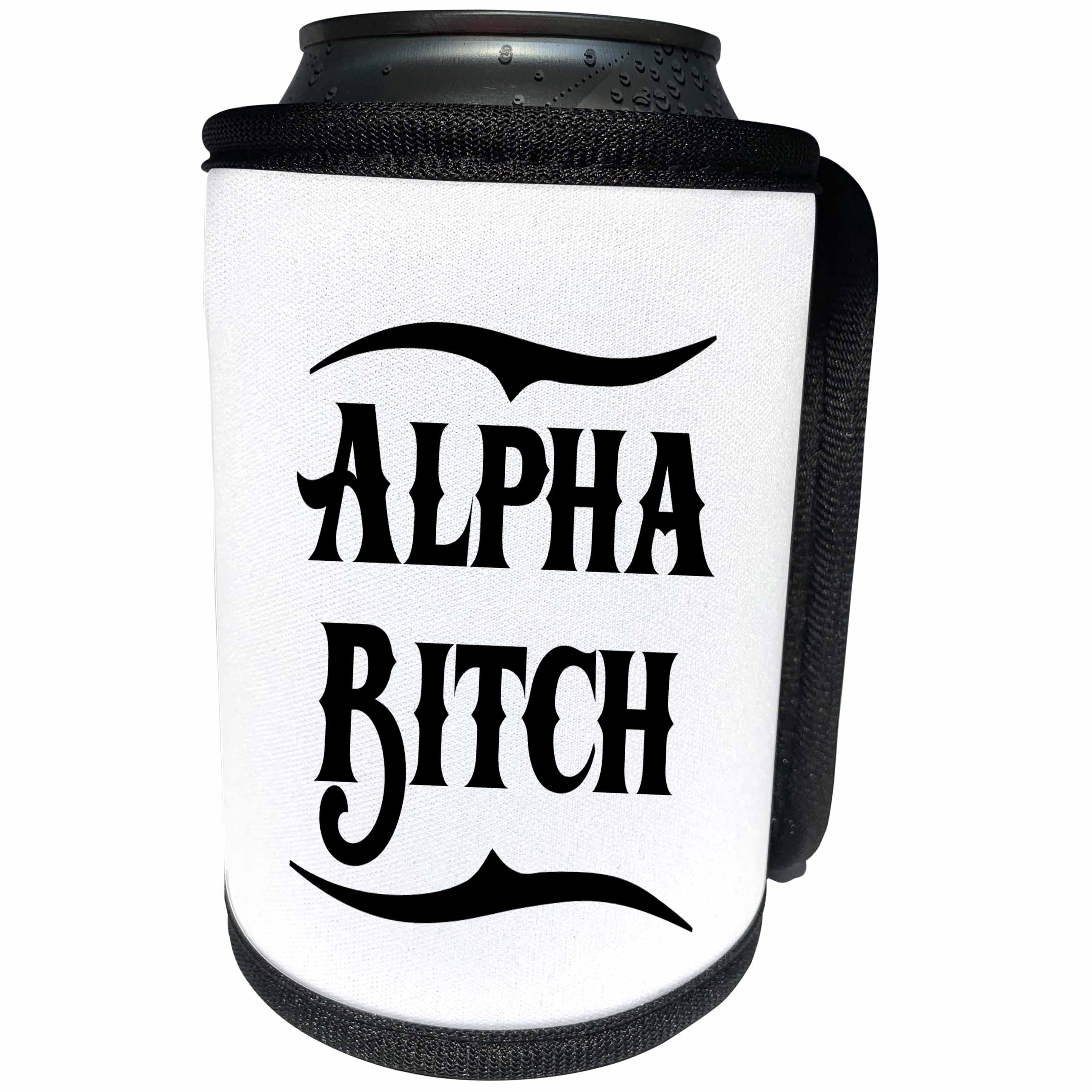 3dRose Russ Billington Designs - Alpha Bitch Design in Black on White - Can Cooler Bottle Wrap (cc_294358)