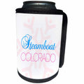 3dRose Alexis Design - American Skiing Places - Steamboat, Colorado blue, red text, large pink snowflake - Can Cooler Bottle Wrap (cc_294582)