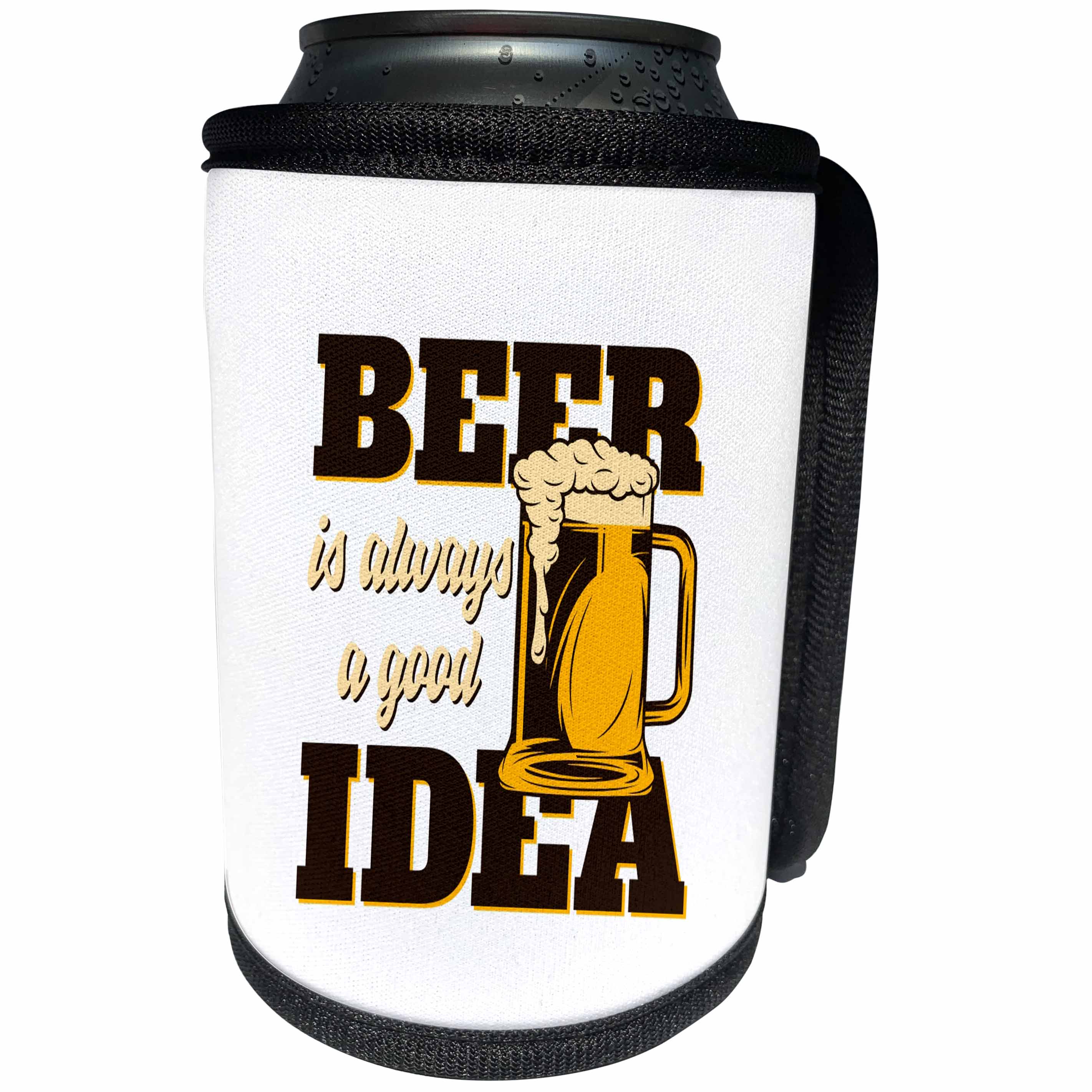3dRose Alexis Design - Funny Beer - Decorative text Beer is always a good idea, a mug of beer - Can Cooler Bottle Wrap (cc_294594)