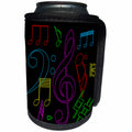 3dRose Alexis Design - Music - Colorful silhouette images of musical notes on black background - Can Cooler Bottle Wrap (cc_294608)