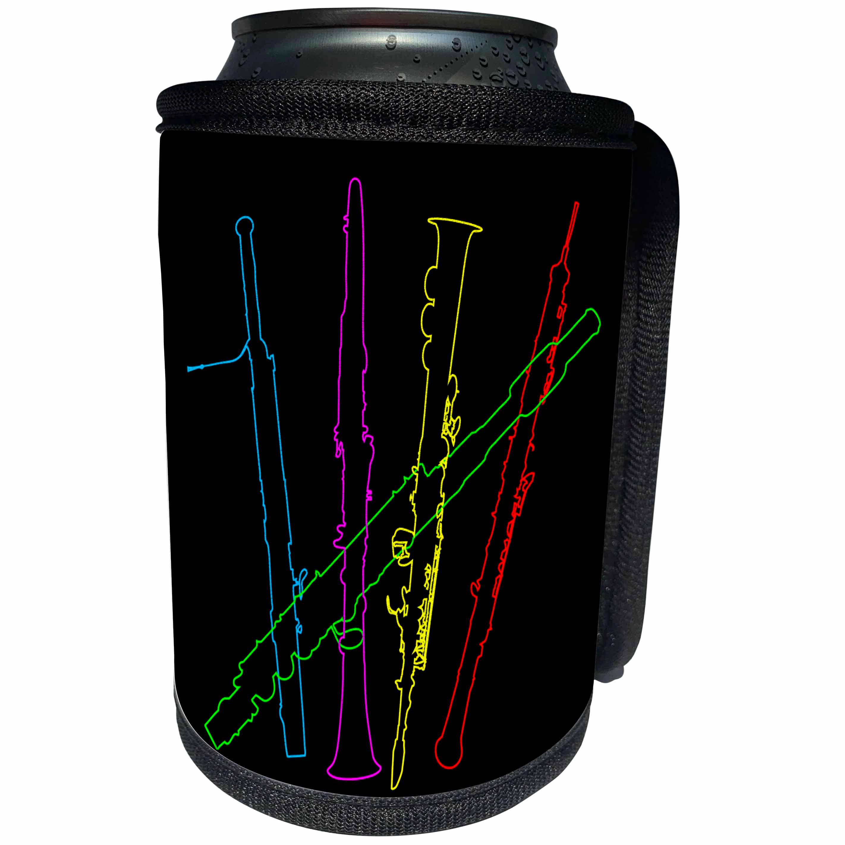 3dRose Alexis Design - Musical Instruments - Colorful silhouette images of different kinds of flutes, pipes - Can Cooler Bottle Wrap (cc_294610)
