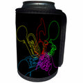 3dRose Alexis Design - Musical Instruments - Colorful silhouettes of wind musical instruments on black background - Can Cooler Bottle Wrap (cc_294616)