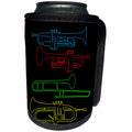 3dRose Alexis Design - Musical Instruments - Four colorful silhouettes of brass musical instruments on black - Can Cooler Bottle Wrap (cc_294617)