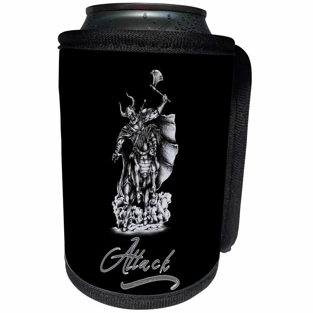 3dRose Alexis Design - Skull - Image of a monster knight on black. The text Attack - Can Cooler Bottle Wrap (cc_294618)
