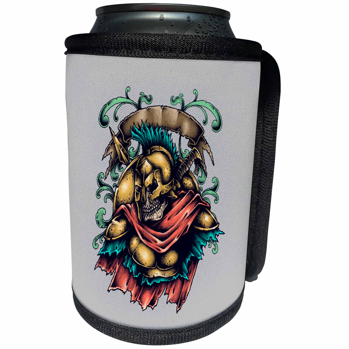 3dRose Alexis Design - Skull - Colorful image of skull and ancient Greek armor - Can Cooler Bottle Wrap (cc_294619)
