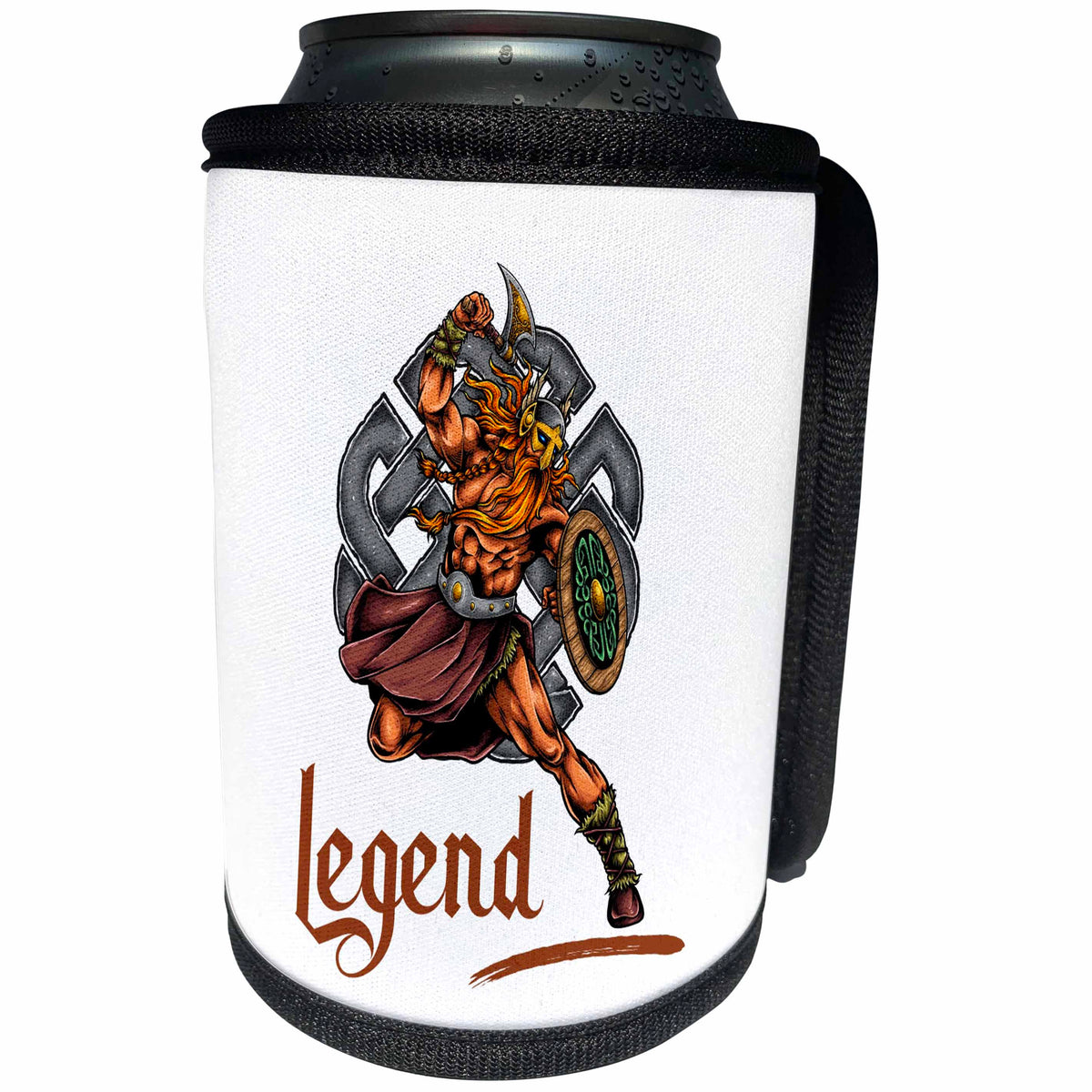 3dRose Alexis Design - Brave and Strong - Colorful image of a Viking warrior in attack. Text Legend - Can Cooler Bottle Wrap (cc_294623)