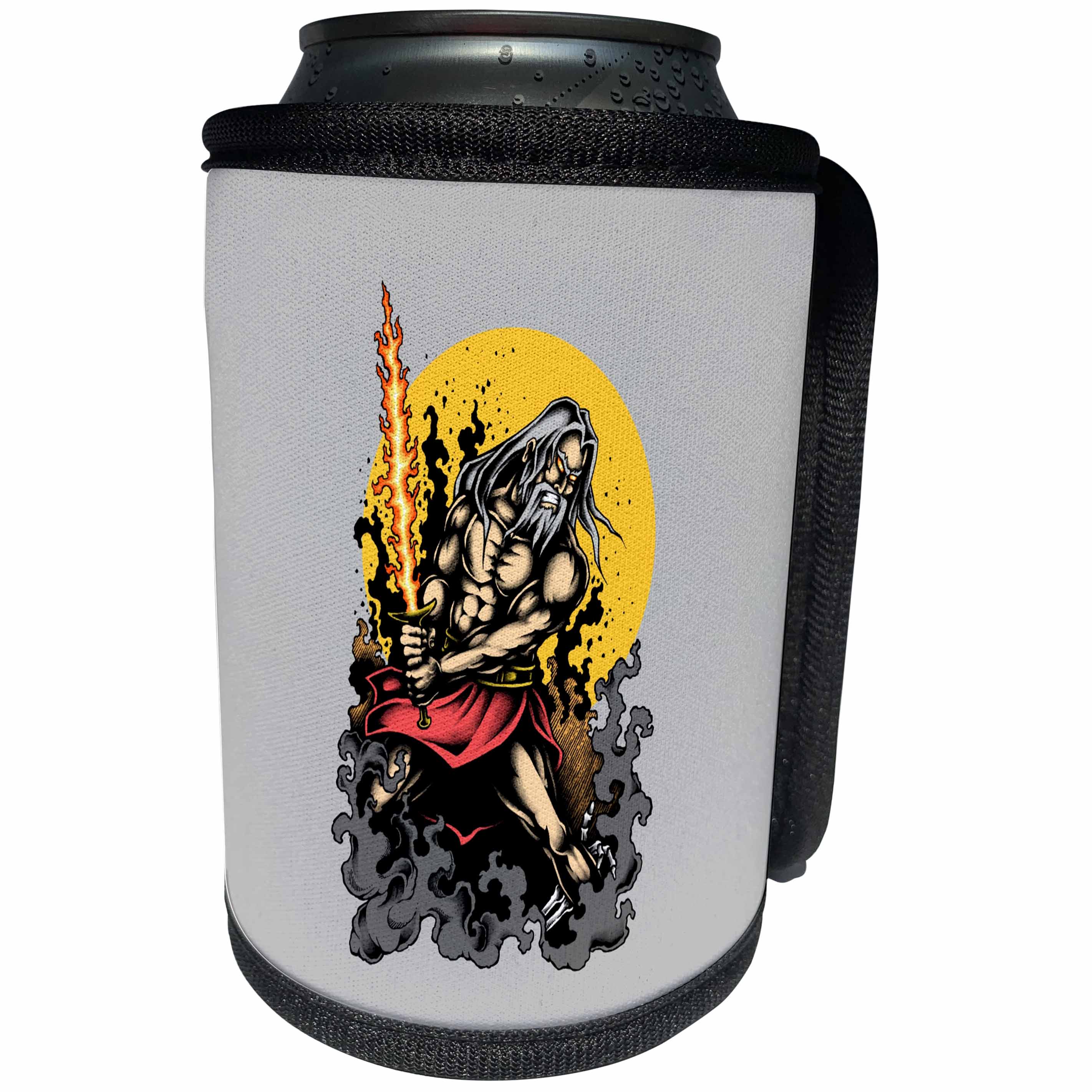 3dRose Alexis Design - Brave and Strong - Colorful image of an old warrior with a burning sword in hands - Can Cooler Bottle Wrap (cc_294624)