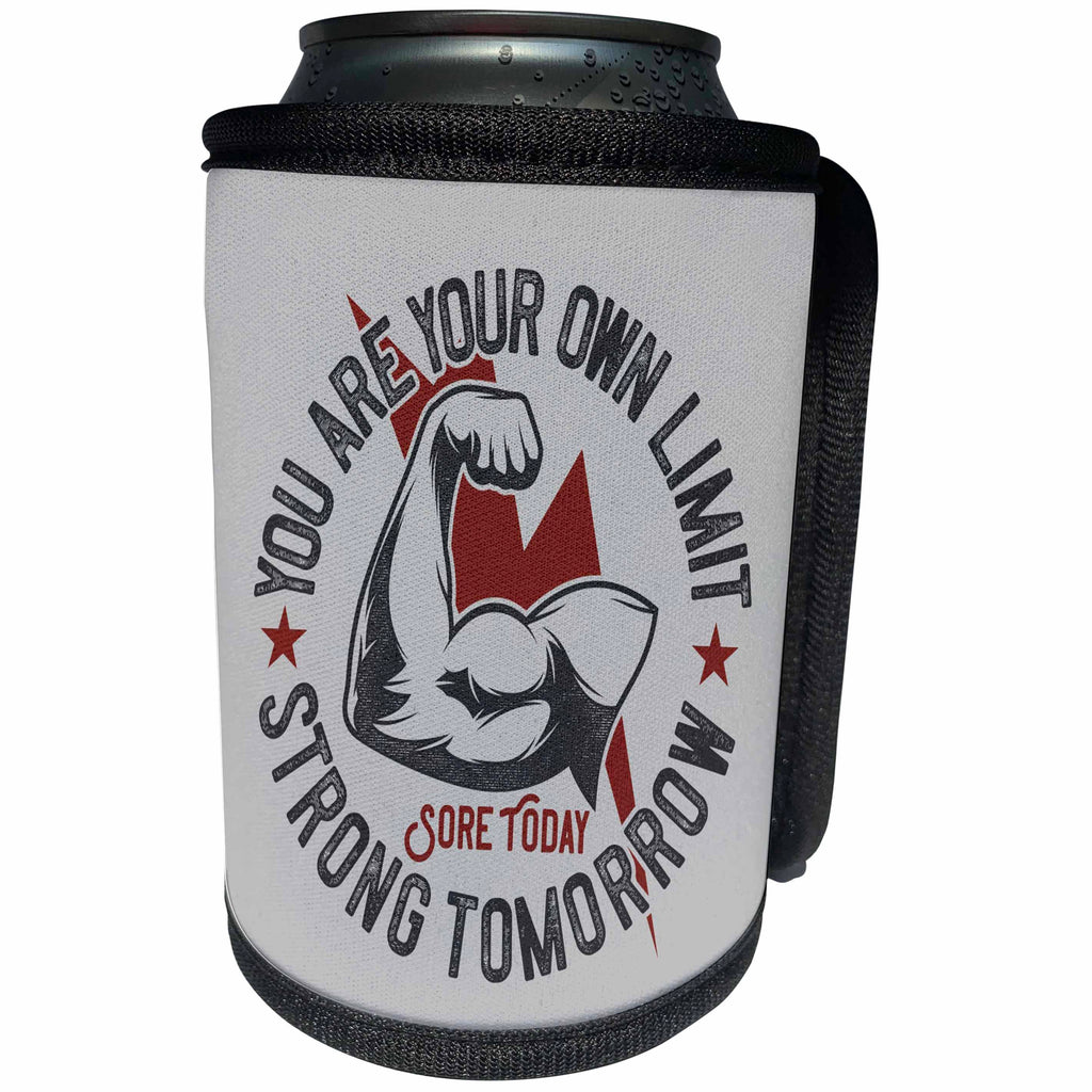 3dRose Alexis Design - Sport Fitness - You are your own limit, sore today, strong tomorrow. Motivational - Can Cooler Bottle Wrap (cc_294629)