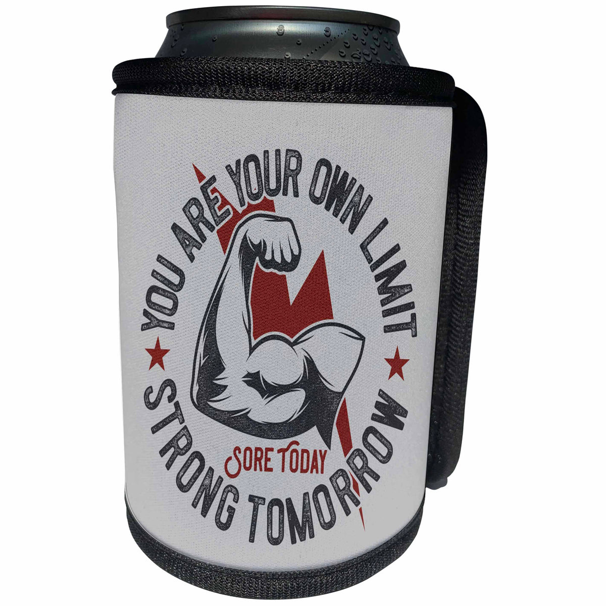 3dRose Alexis Design - Sport Fitness - You are your own limit, sore today, strong tomorrow. Motivational - Can Cooler Bottle Wrap (cc_294629)