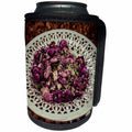 3dRose Alexis Photography - Food - Tea-rose petals in a metal plate. Sweet treats around. Stylized photo - Can Cooler Bottle Wrap (cc_295007)