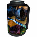 3dRose Alexis Photography - Objects Weapons - Ancient metal war helmet, gloves, shield, metal sword on grass - Can Cooler Bottle Wrap (cc_295015)