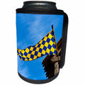 3dRose Alexis Photography - Objects Flags - Checkered blue, yellow flag, blue sky, white clouds, wooden roof - Can Cooler Bottle Wrap (cc_295019)