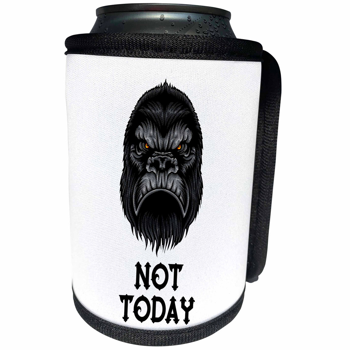3dRose Alexis Design - Animals - Image of a grumpy monkey or gorilla. Text Not Today. Funny decor - Can Cooler Bottle Wrap (cc_295030)