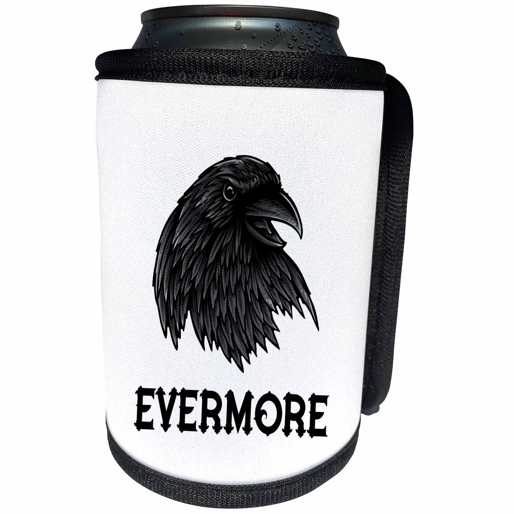 3dRose Alexis Design - Animals - Image of a black raven head. A text Evermore. Funny decorative design - Can Cooler Bottle Wrap (cc_295034)