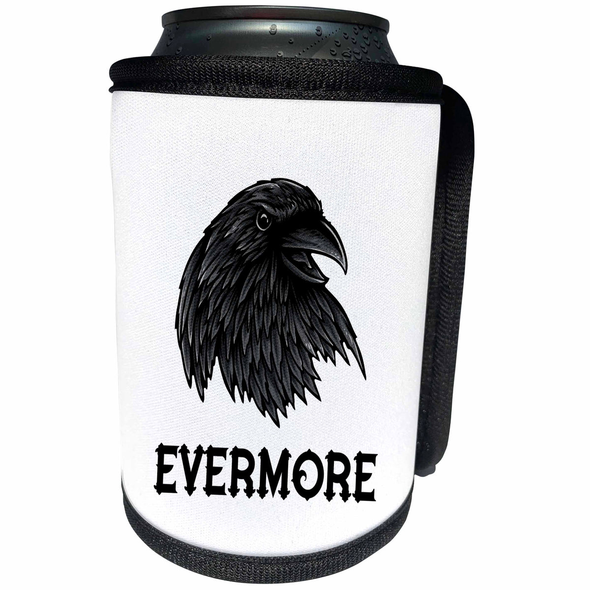 3dRose Alexis Design - Animals - Image of a black raven head. A text Evermore. Funny decorative design - Can Cooler Bottle Wrap (cc_295034)